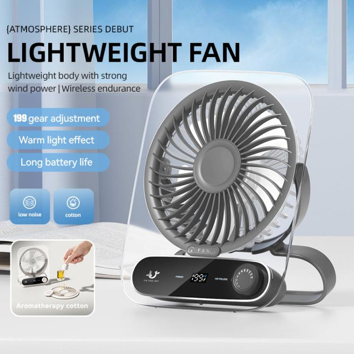199-speed Desktop wall-mounted Fan With Handle & Light Built-in  Aromatherapy Cotton(Clear Black) | Stornfield