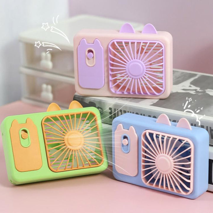 Cute Cartoon Kitten Camera Handheld Large Wind Rechargeable Fan With Stand Desktop Fan(Pink) | Stornfield