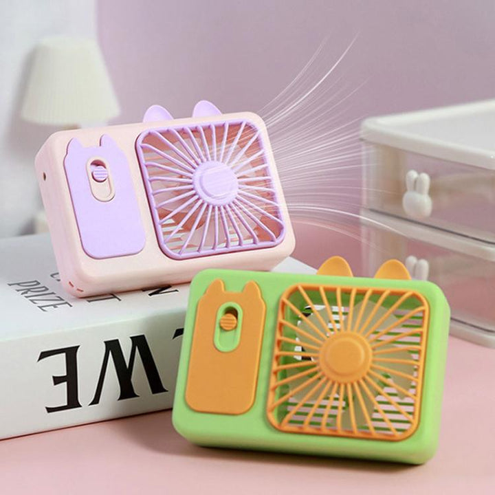 Cute Cartoon Kitten Camera Handheld Large Wind Rechargeable Fan With Stand Desktop Fan(Pink) | Stornfield