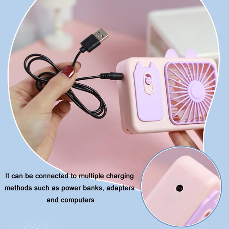 Cute Cartoon Kitten Camera Handheld Large Wind Rechargeable Fan With Stand Desktop Fan(Pink) | Stornfield