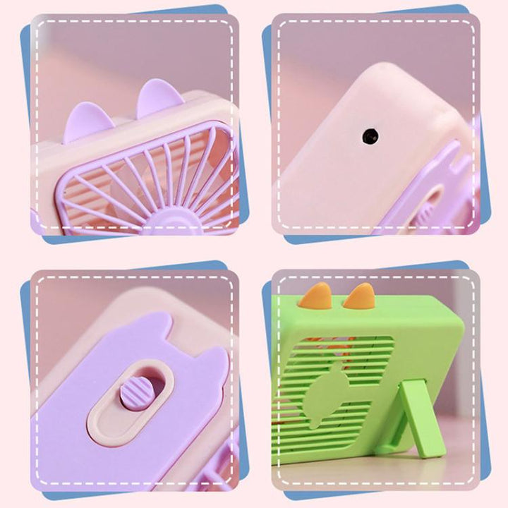 Cute Cartoon Kitten Camera Handheld Large Wind Rechargeable Fan With Stand Desktop Fan(Pink) | Stornfield