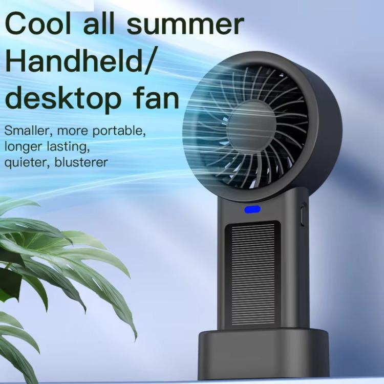 Solar Powered Handheld & Desk Fan with 5-Speed Turbo 12 Blades USB Type-C Fast Charging(Black) | Stornfield
