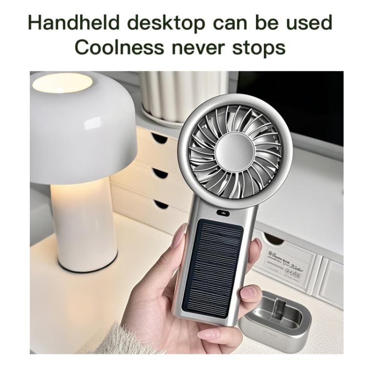 Solar Powered Handheld & Desk Fan with 5-Speed Turbo 12 Blades USB Type-C Fast Charging(Black) | Stornfield