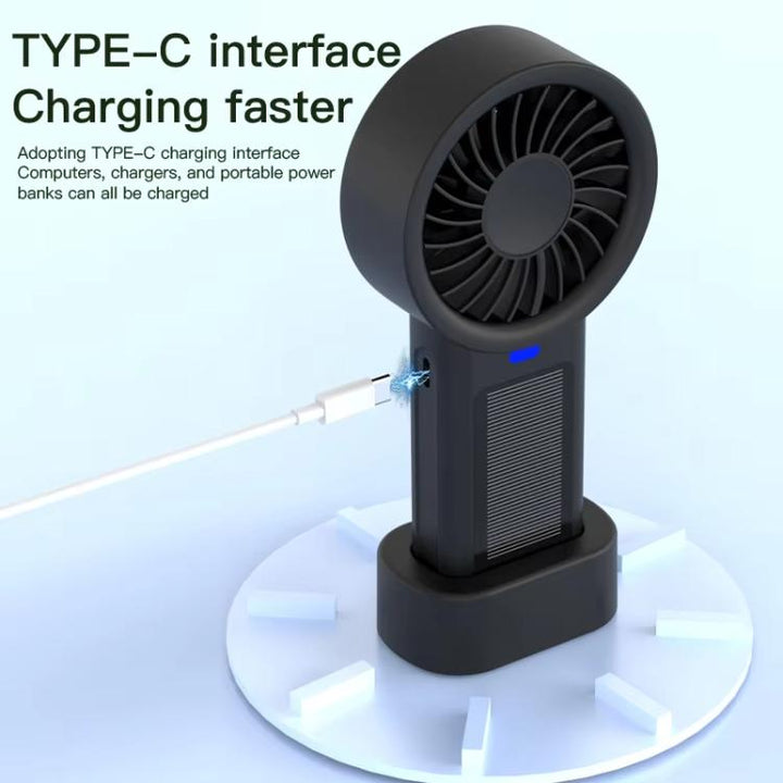 Solar Powered Handheld & Desk Fan with 5-Speed Turbo 12 Blades USB Type-C Fast Charging(Black) | Stornfield