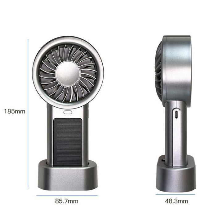 Solar Powered Handheld & Desk Fan with 5-Speed Turbo 12 Blades USB Type-C Fast Charging(Black) | Stornfield