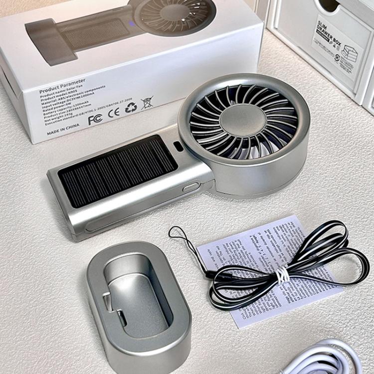 Solar Powered Handheld & Desk Fan with 5-Speed Turbo 12 Blades USB Type-C Fast Charging(Black) | Stornfield