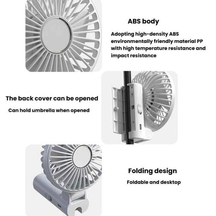 Folding Hanging Umbrella Fan USB Handheld Portable Umbrella Clip Fan Compact Desktop Fan(White) | Stornfield