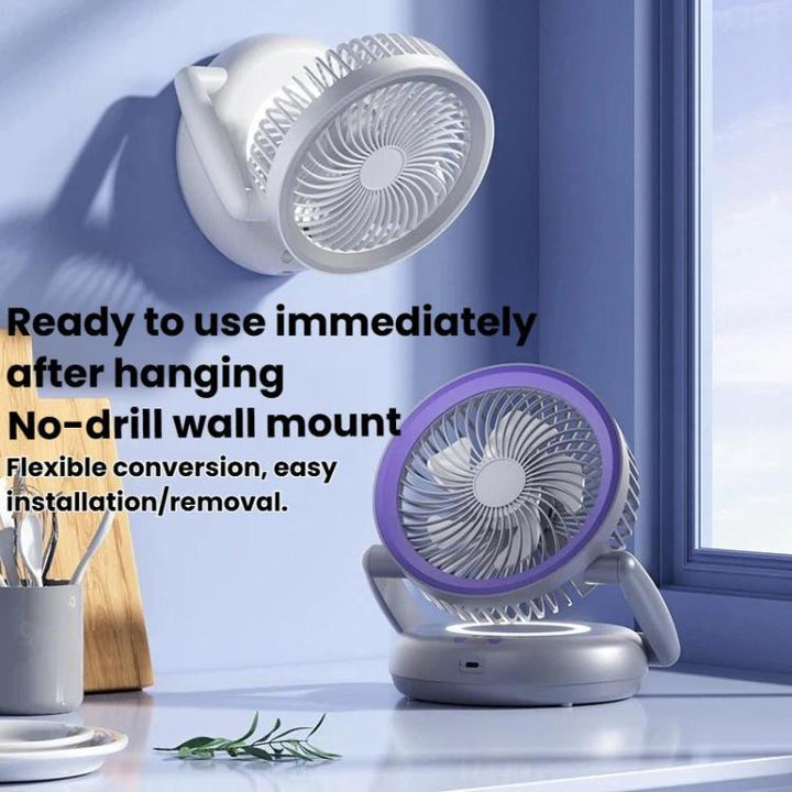 Foldable Air Circulator Fan With Battery Indicator Household Desktop & Wall-Mounted Fan With LED Light(Grey Purple) | Stornfield