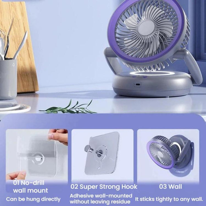Foldable Air Circulator Fan With Battery Indicator Household Desktop & Wall-Mounted Fan With LED Light(Grey Purple) | Stornfield