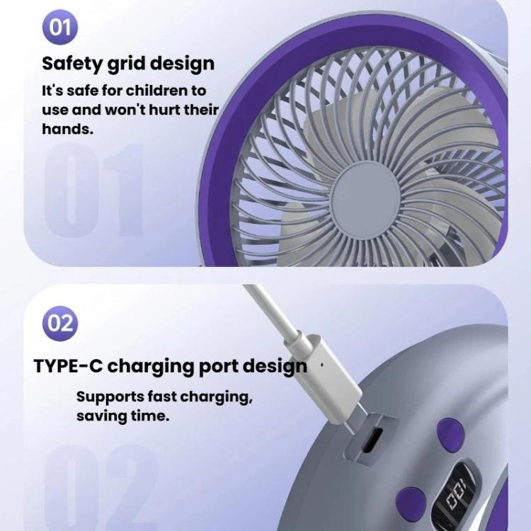 Foldable Air Circulator Fan With Battery Indicator Household Desktop & Wall-Mounted Fan With LED Light(Grey Purple) | Stornfield