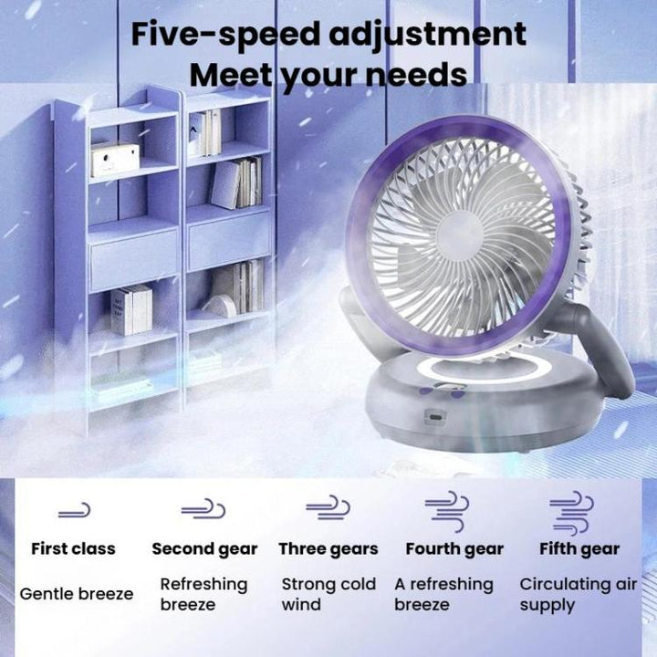 Foldable Air Circulator Fan With Battery Indicator Household Desktop & Wall-Mounted Fan With LED Light(Grey Purple) | Stornfield