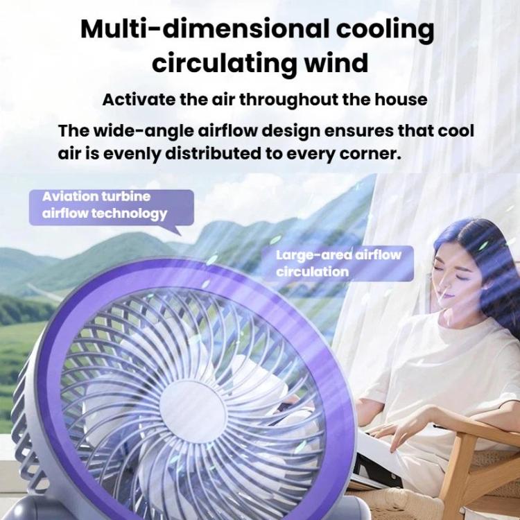 Foldable Air Circulator Fan With Battery Indicator Household Desktop & Wall-Mounted Fan With LED Light(Grey Purple) | Stornfield