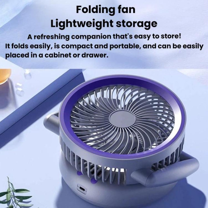 Foldable Air Circulator Fan With Battery Indicator Household Desktop & Wall-Mounted Fan With LED Light(Grey Purple) | Stornfield