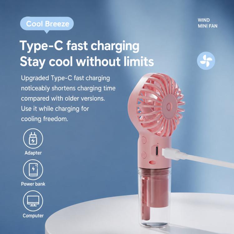 Handheld Misting Fan Portable Water Spray Fan Type-C Rechargeable Mini Personal Face Mister Fan(F3 Pink) | Stornfield