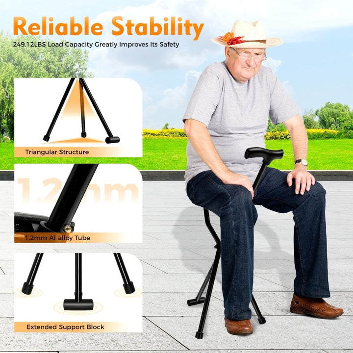Stornfield | Foldable Walking Stick with Integrated Seat | Lightweight Aluminum Alloy Mobility Aid | 113kg Load Capacity | Non-Slip TPR Ergonomic Handle | 3-Leg Tripod Stability