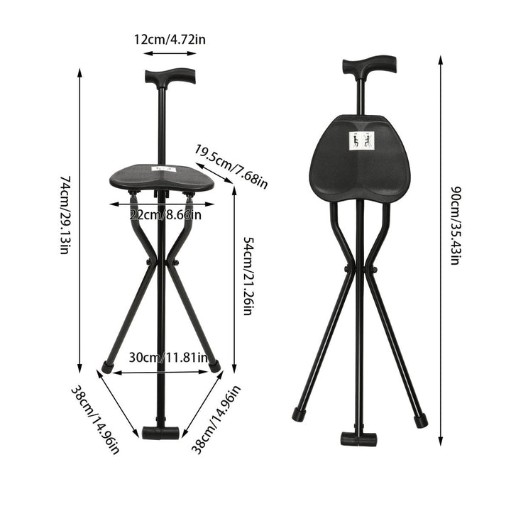 Stornfield | Foldable Walking Stick with Integrated Seat | Lightweight Aluminum Alloy Mobility Aid | 113kg Load Capacity | Non-Slip TPR Ergonomic Handle | 3-Leg Tripod Stability