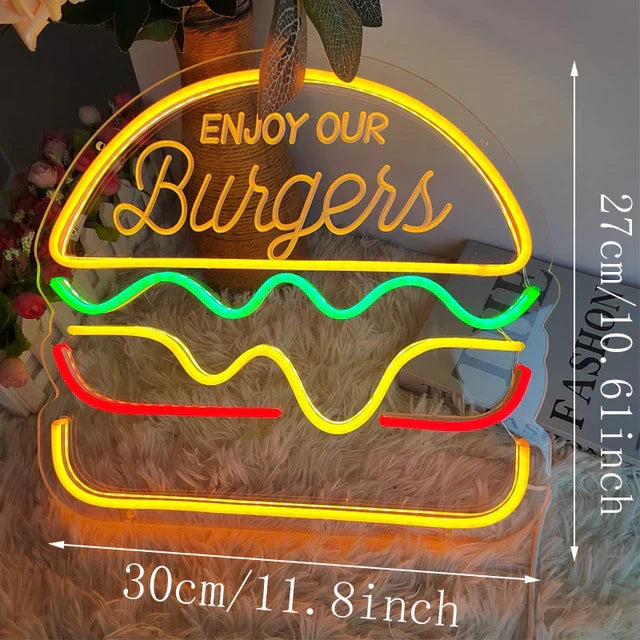 Neon Fast Food Sign – Bright Tacos Design, LED Night Light for Restaurants and Kitchens | Stornfield