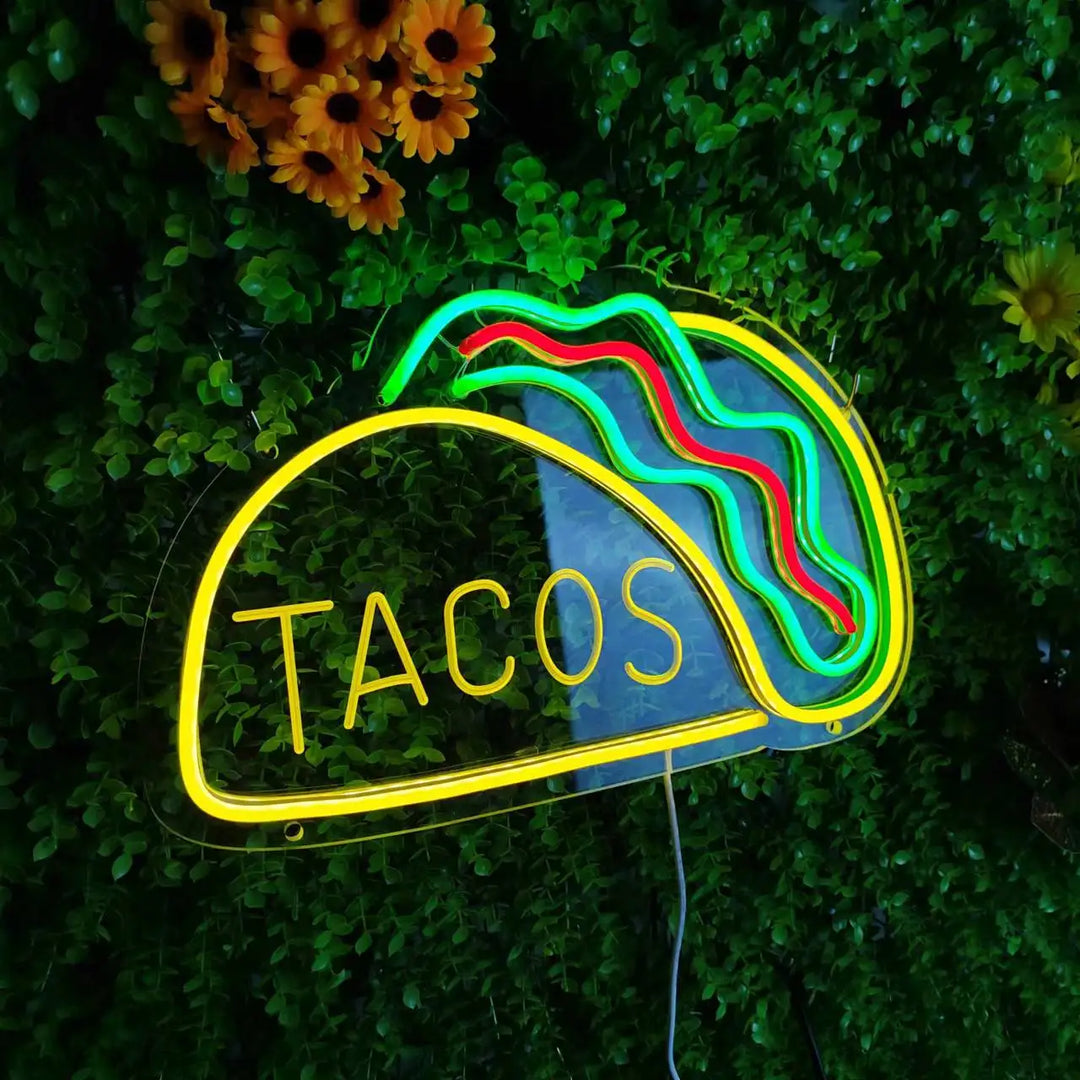 Neon Fast Food Sign – Bright Tacos Design, LED Night Light for Restaurants and Kitchens | Stornfield
