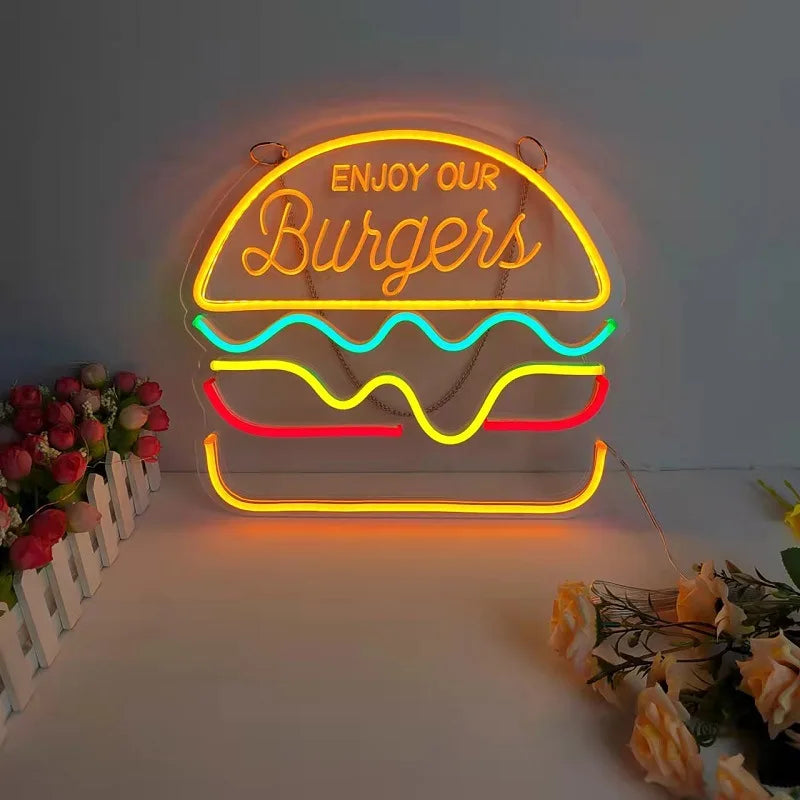 Neon Fast Food Sign – Bright Tacos Design, LED Night Light for Restaurants and Kitchens | Stornfield