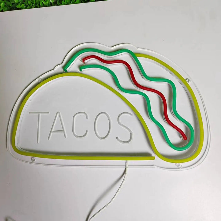 Neon Fast Food Sign – Bright Tacos Design, LED Night Light for Restaurants and Kitchens | Stornfield