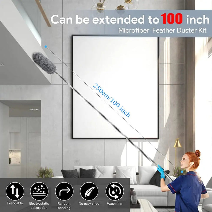 Stornfield | Telescopic dust duster with extra long microfiber head (Free 3 replacement cleaning heads)