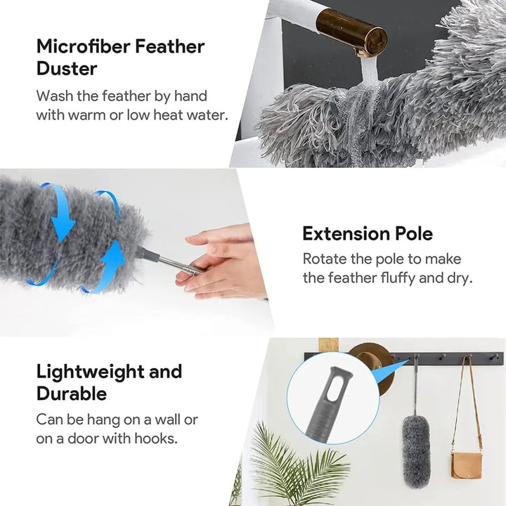 Stornfield | Telescopic dust duster with extra long microfiber head (Free 3 replacement cleaning heads)