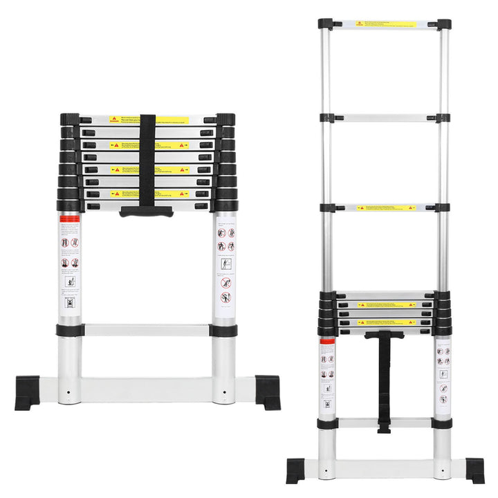 Telescopic ladder Aluminium Load capacity up to 150kg 2.6m-5m with stabilizer | Stornfield