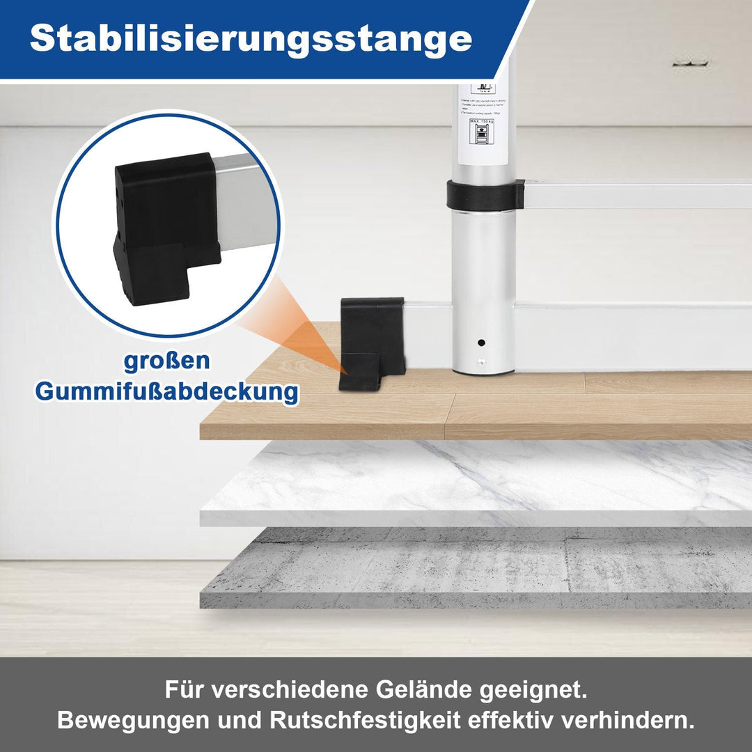 Telescopic ladder Aluminium Load capacity up to 150kg 2.6m-5m with stabilizer | Stornfield