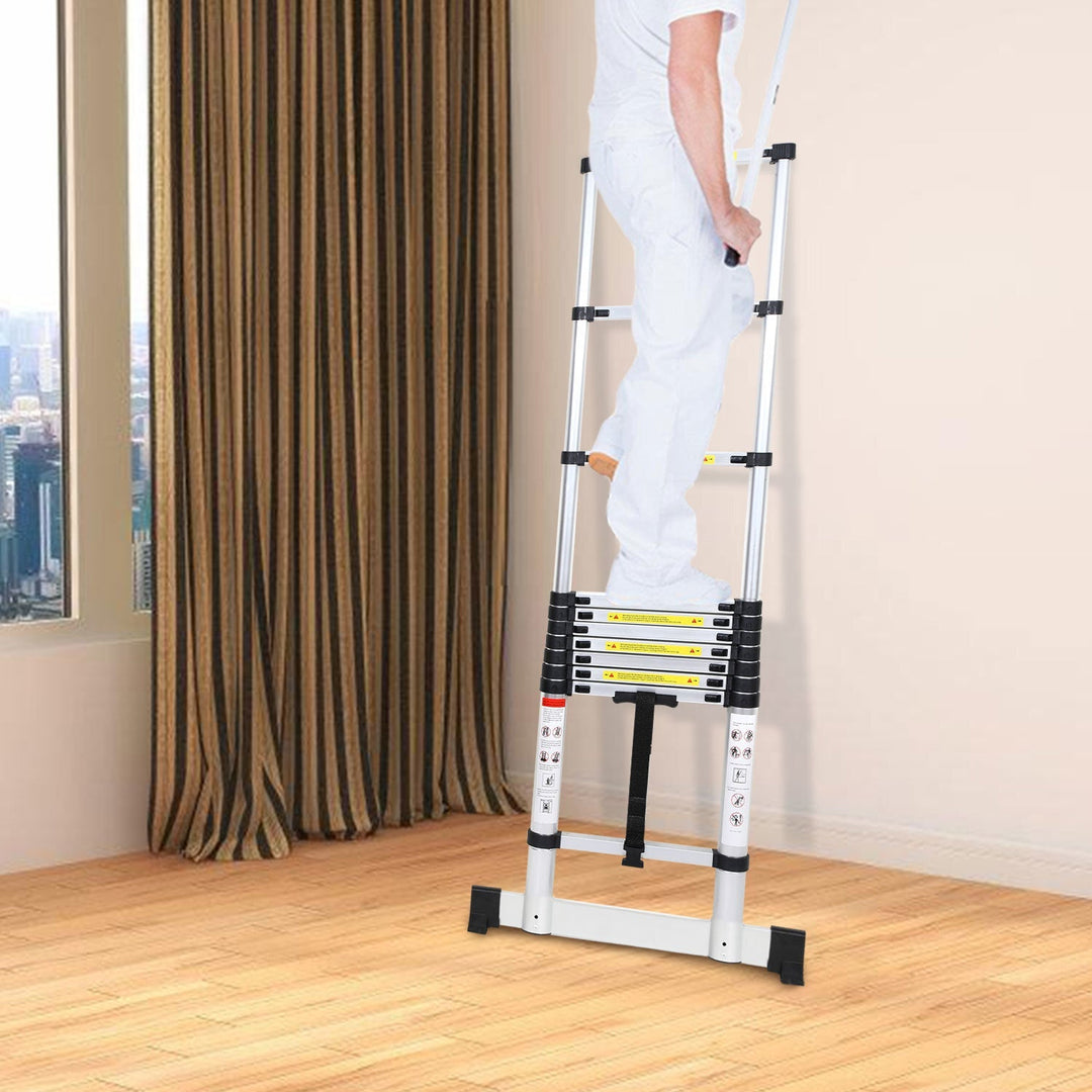 Telescopic ladder Aluminium Load capacity up to 150kg 2.6m-5m with stabilizer | Stornfield