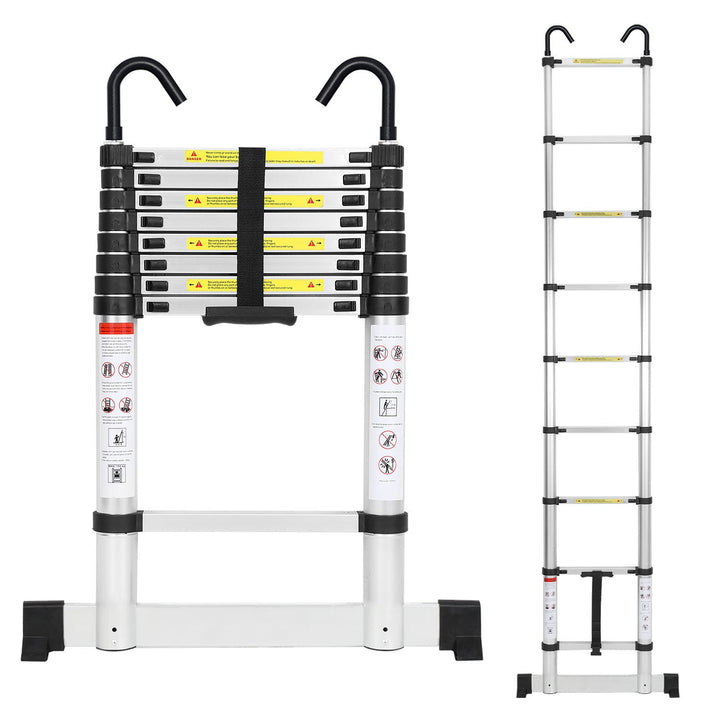 Telescopic ladder with 2 removable hooks with stabilizer | Stornfield