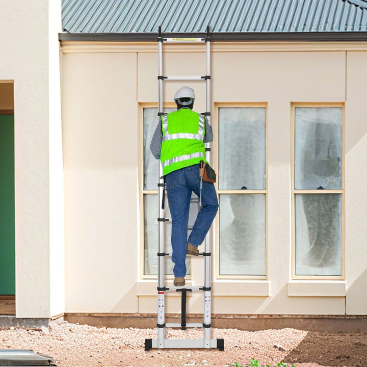 Telescopic ladder with 2 removable hooks with stabilizer | Stornfield