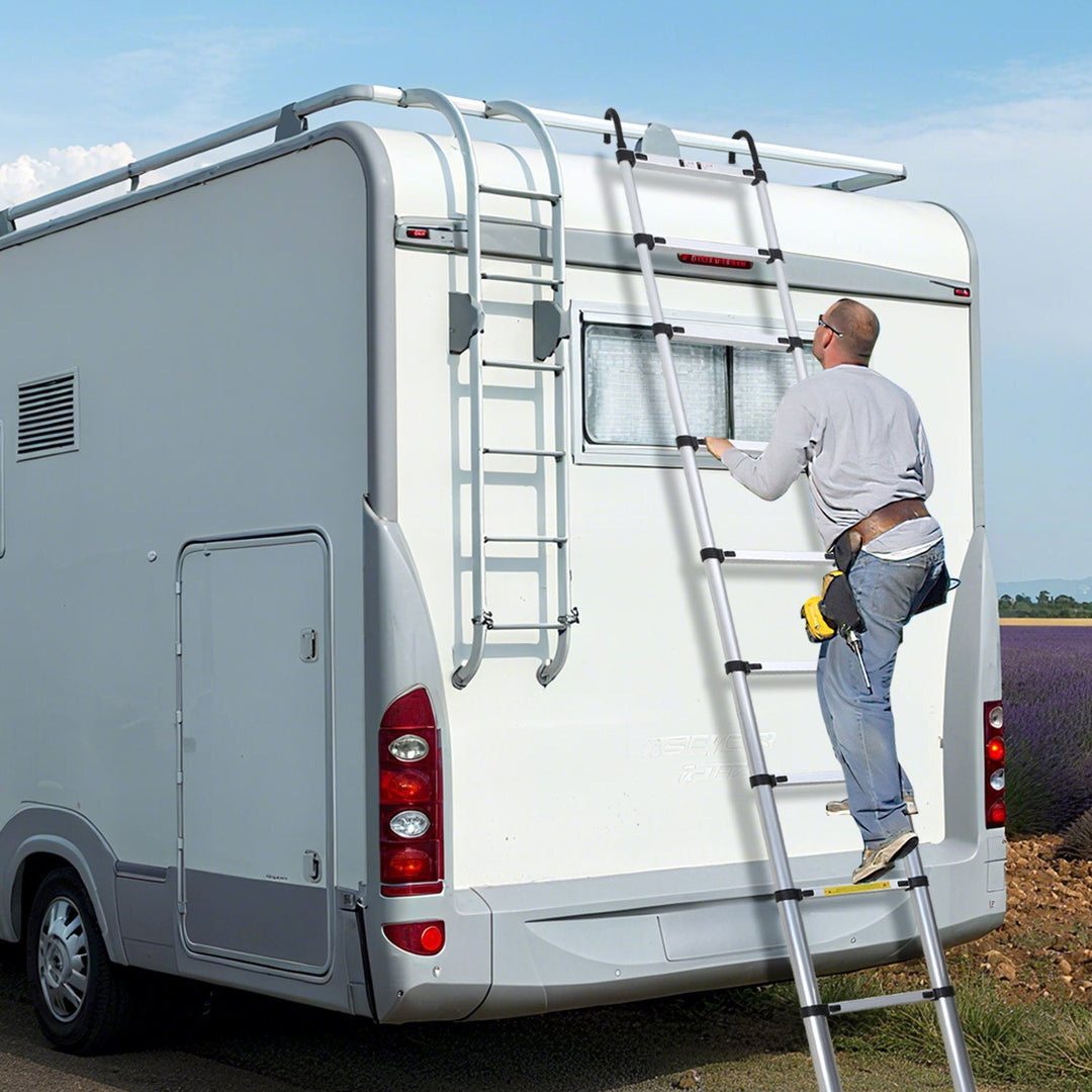 Telescopic ladder with 2 removable hooks with stabilizer | Stornfield