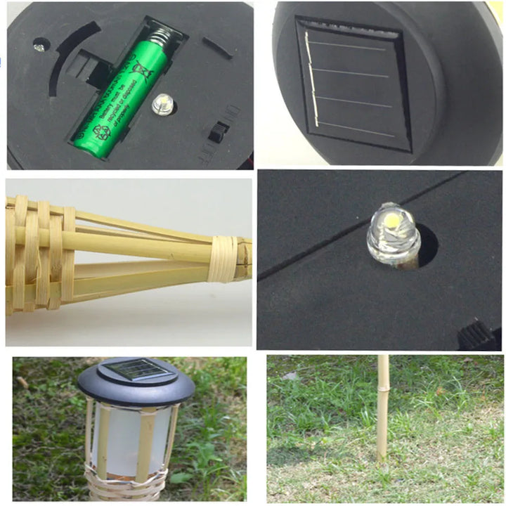 Solar-powered garden torches in bamboo design – Weatherproof LED decorative lighting for outdoors | Stornfield