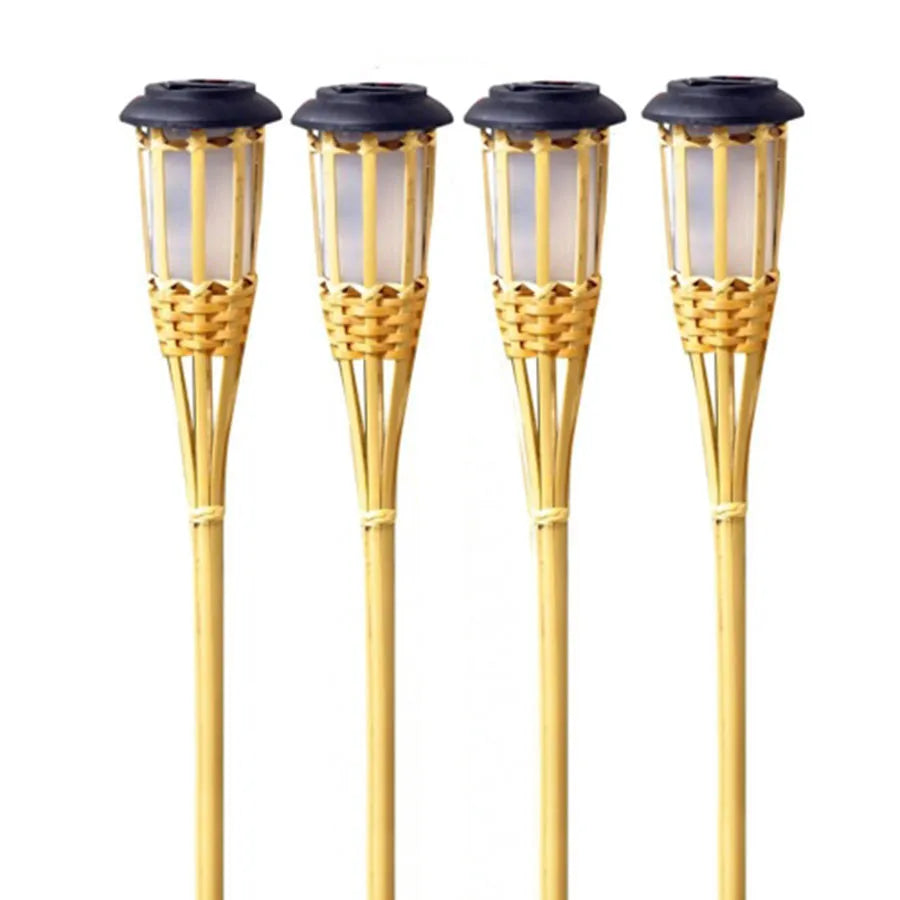 Solar-powered garden torches in bamboo design – Weatherproof LED decorative lighting for outdoors | Stornfield
