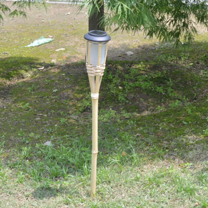 Solar-powered garden torches in bamboo design – Weatherproof LED decorative lighting for outdoors | Stornfield