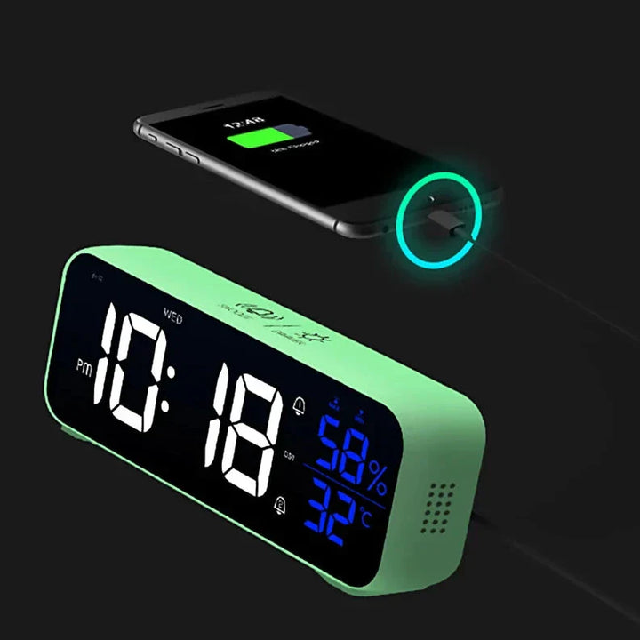 Multipurpose Musical LED Desk Clock with Alarm Function, Temperature and Humidity Display – Digital Clock for Desk and Bedroom | Stornfield