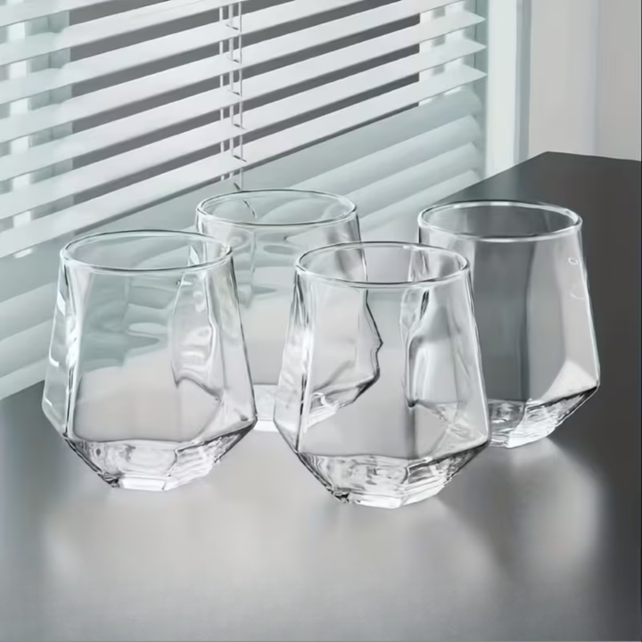 Glass Cup in Transparent Design, 4-Piece Set – Stylish and Decorative Design | 300 ml Glass Cup for Water, Juice, and Tea | Stornfield