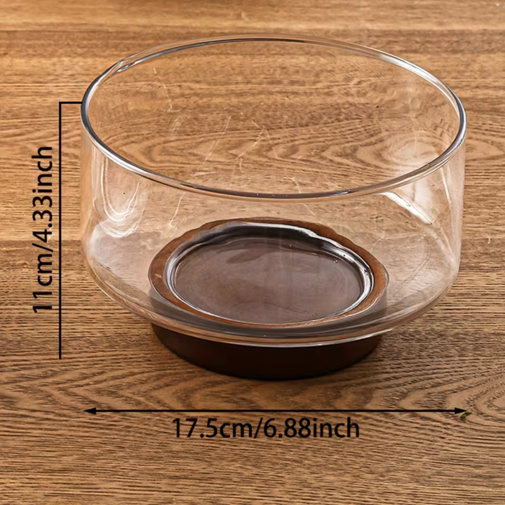 Glass bowl with wooden base – Elegant and decorative | Perfect for fruit, snacks, and salads in the kitchen | Stornfield