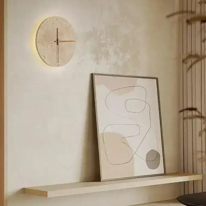 Travertine Wall Clock with LED Light – Minimalistic & Decorative | High-Quality Natural Stone Clock | Stornfield
