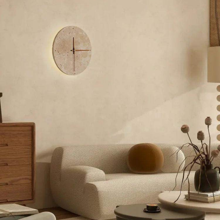 Travertine Wall Clock with LED Light – Minimalistic & Decorative | High-Quality Natural Stone Clock | Stornfield
