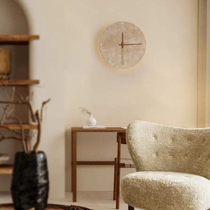 Travertine Wall Clock with LED Light – Minimalistic & Decorative | High-Quality Natural Stone Clock | Stornfield