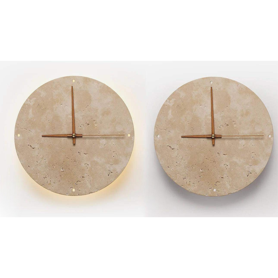 Travertine Wall Clock with LED Light – Minimalistic & Decorative | High-Quality Natural Stone Clock | Stornfield