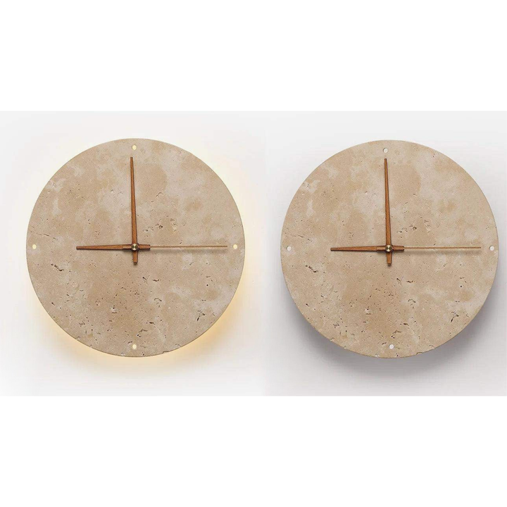 Travertine Wall Clock with LED Light – Minimalistic & Decorative | High-Quality Natural Stone Clock | Stornfield