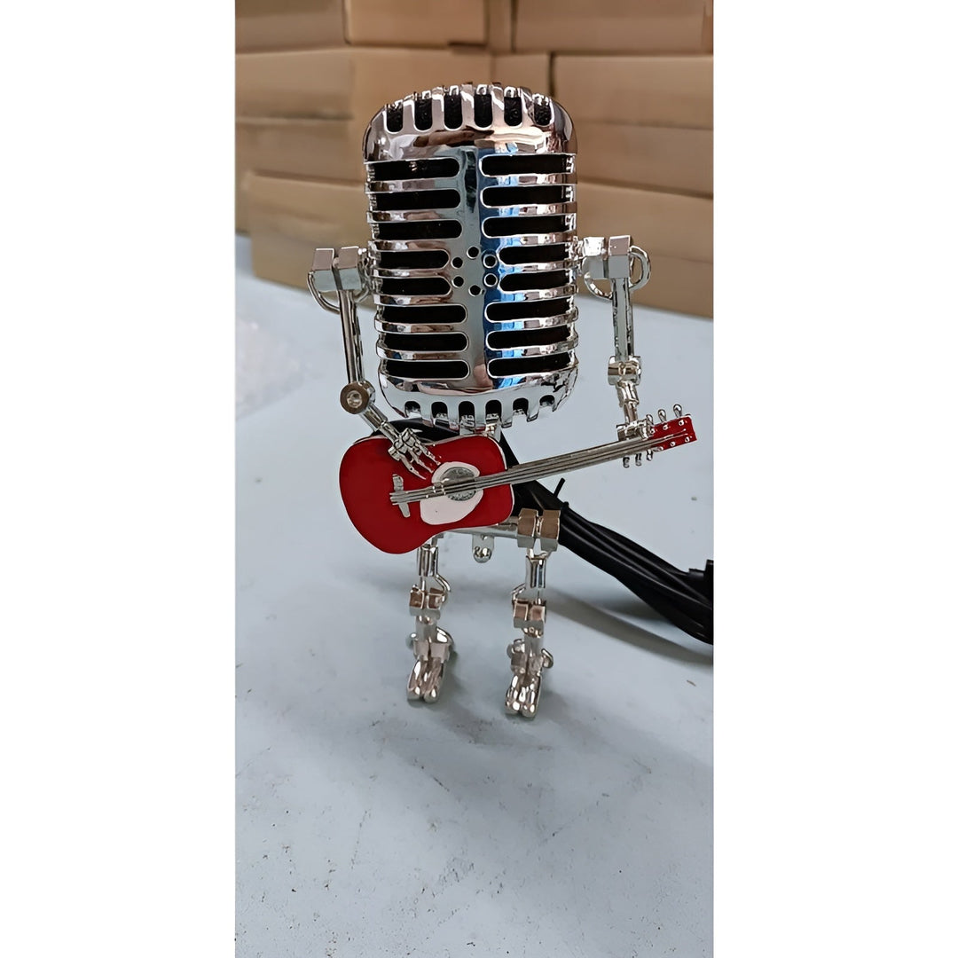 Robot table lamp with guitar – LED decor in vintage style for desk | Stornfield