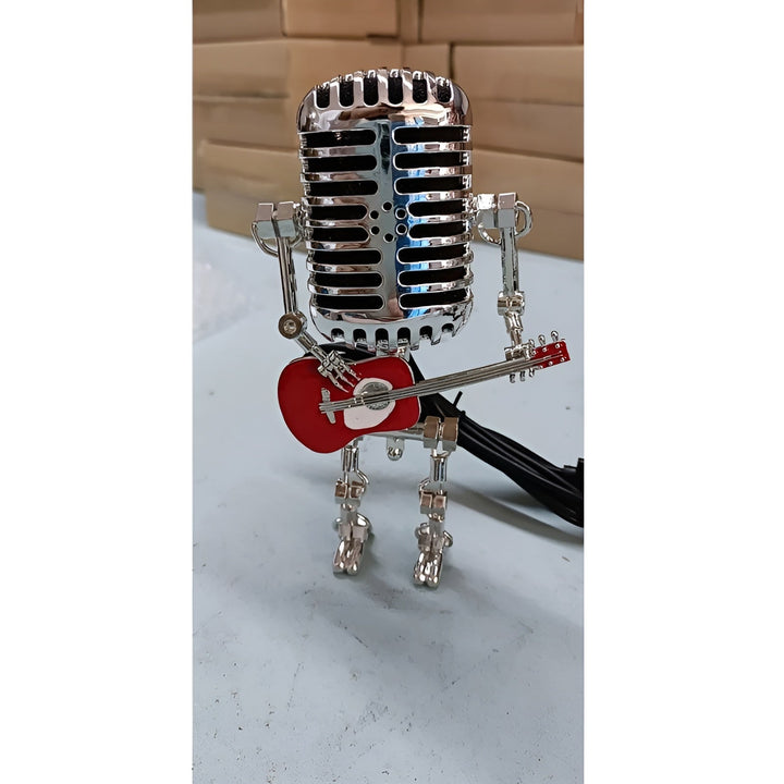 Robot table lamp with guitar – LED decor in vintage style for desk | Stornfield