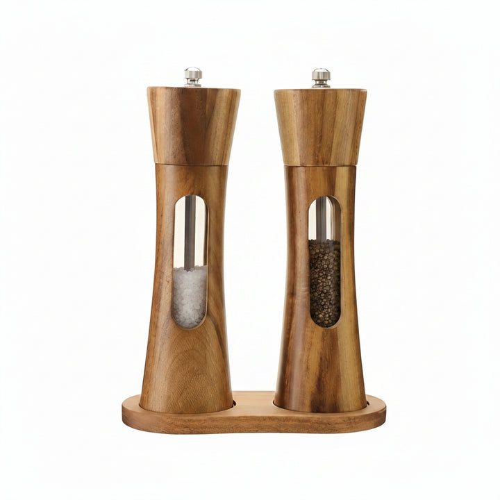 Manual salt and pepper mills – wood design with acrylic window | Set of 2 mills | Stornfield