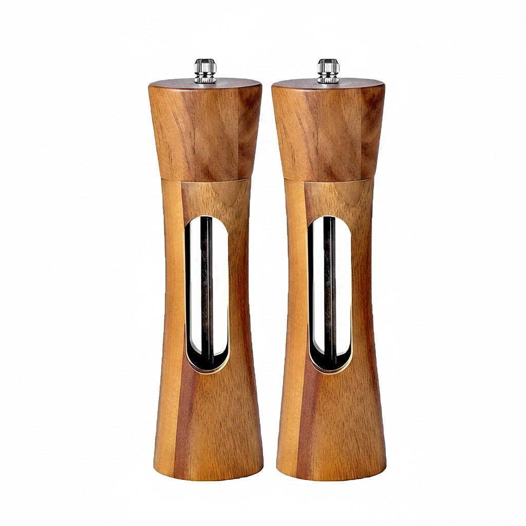 Manual salt and pepper mills – wood design with acrylic window | Set of 2 mills | Stornfield