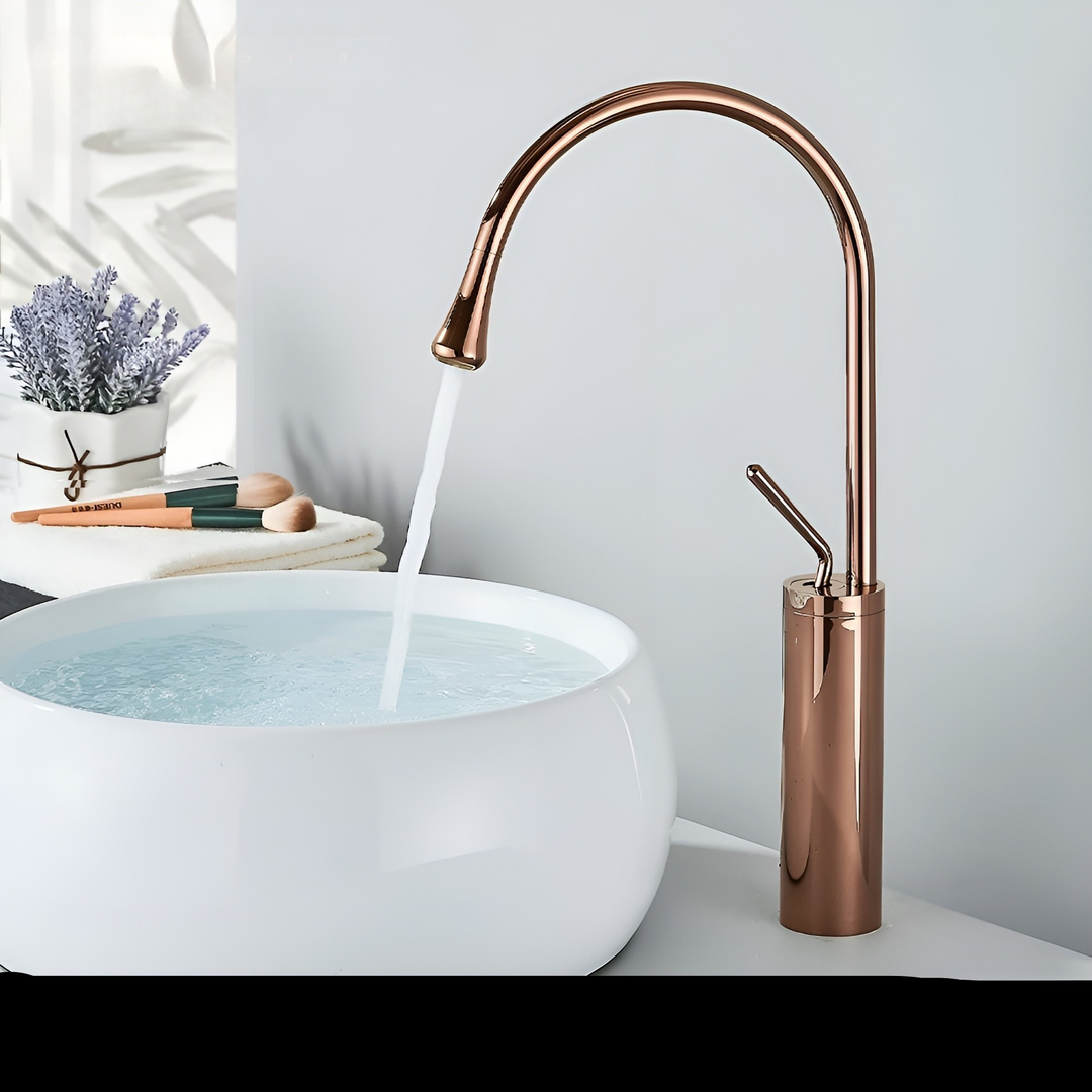 Washbasin tap in brushed look – countertop tap, hot-cold mixer, brass fitting for the living area | Stornfield