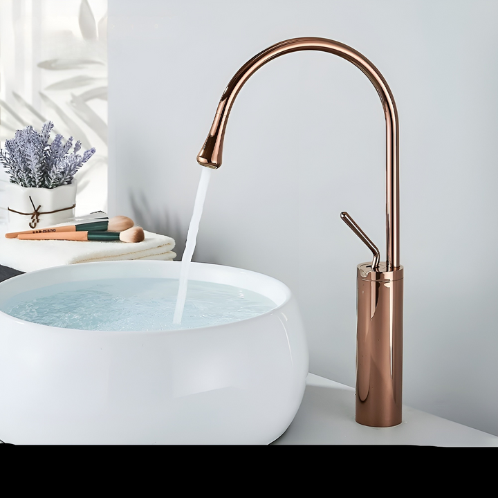Washbasin tap in brushed look – countertop tap, hot-cold mixer, brass fitting for the living area | Stornfield