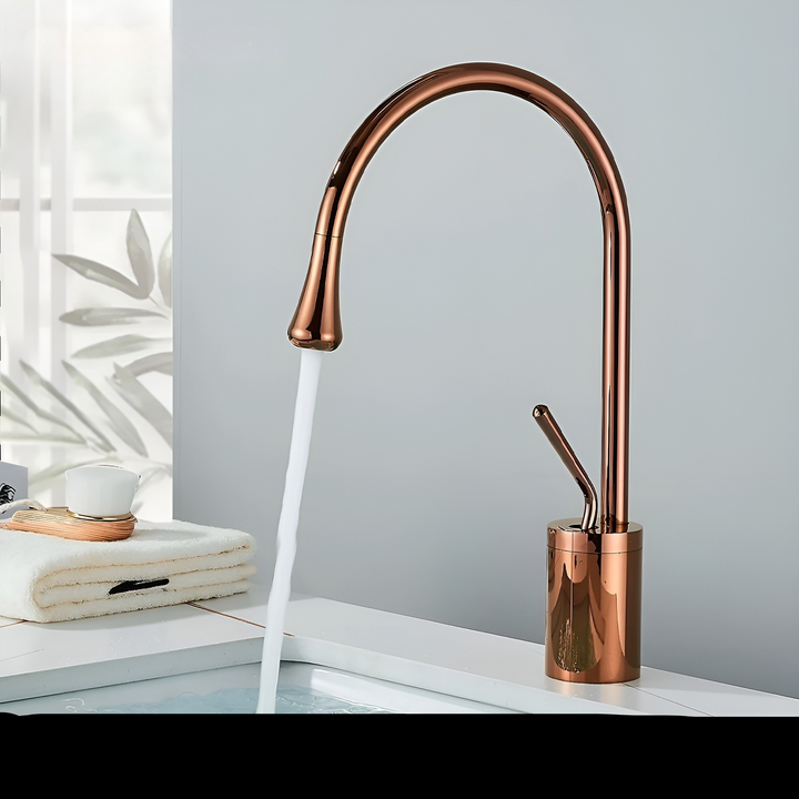 Washbasin tap in brushed look – countertop tap, hot-cold mixer, brass fitting for the living area | Stornfield